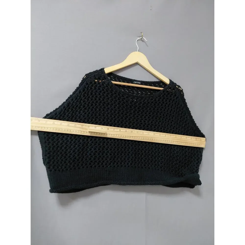 Torrid Black Crew Neck Open Knit Lightweight Sweater Women Size 00/0